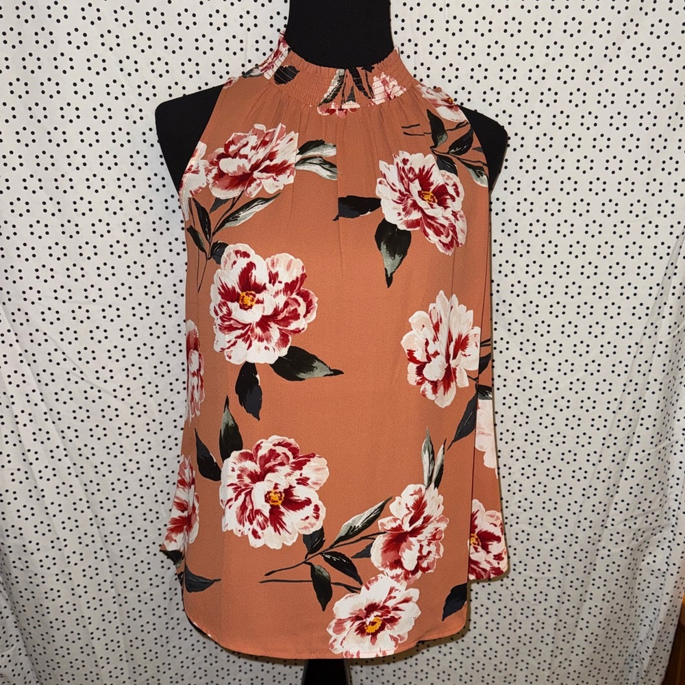 Floral Halter Neck Top - Peach and White
